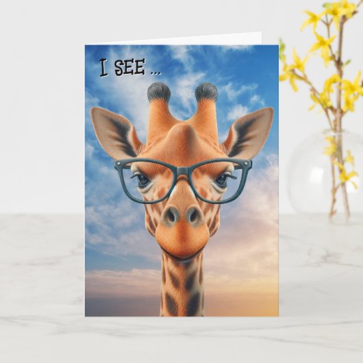 Grappige verjaardag Giraffe dragen bril Kaart (Gele Bloem)