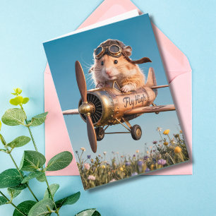 Grappige verjaardag hamster piloot & vliegtuig avi kaart