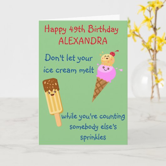 Grappige Verjaardag Ice Cream Sprinkles Humor Kawa Kaart (Gele Bloem)