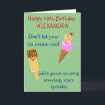 Grappige Verjaardag Ice Cream Sprinkles Humor Kawa Kaart<br><div class="desc">IJs is altijd leuk en we houden allemaal van de sprinkles! Cheeky retro kawaii stijl humor verjaardag wenskaart met ijsje,  kegel en ijslolly. Gemakkelijk gepersonaliseerd voor elk jaar en naam met behulp van de sjabloon.</div>