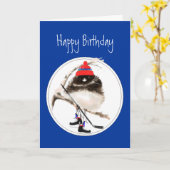 Grappige verjaardag IJshockey Winter Sport Vogel Kaart (Gele Bloem)