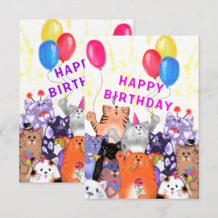 Grappige Verjaardag Kaart Happy Cat Party
