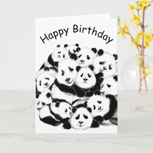 Grappige verjaardag Kaart Panda familie (Gele Bloem)