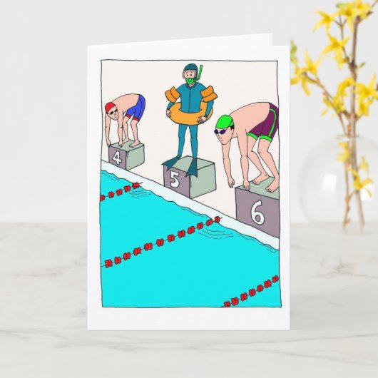 Grappige verjaardag Kaart voor beginnende zwemmer (Gele Bloem)