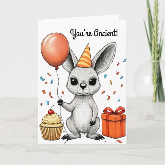 Grappige Verjaardag Kangoeroe Met Feest Pet Vector Kaart (Voorkant)