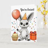 Grappige Verjaardag Kangoeroe Met Feest Pet Vector Kaart (Gele Bloem)