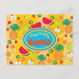 Grappige verjaardag kleurrijk fruit label Opgewekt Briefkaart