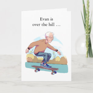 Grappige verjaardag met oudere mannelijke skateboa kaart