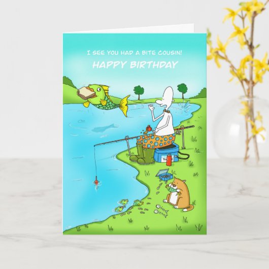 Grappige verjaardag neef vissen Humor kaart (Gele Bloem)