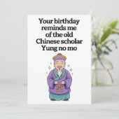 Grappige verjaardag oude Chinese geleerde Yung No  Feestdagenkaart (Staand voorkant)