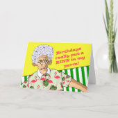 Grappige verjaardag, oudere dame met permanent haa kaart (Voorkant)