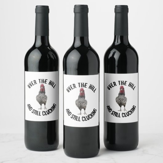 Grappige verjaardag over de Hill Rooster wijnlabel Wijn Etiket (Flessen)