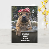 Grappige verjaardag Schattige Shar Pei Puppy Bubbl Kaart (Gele Bloem)