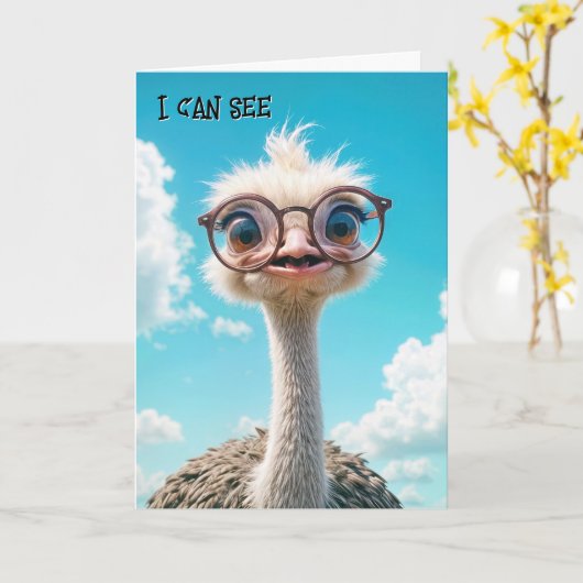 Grappige verjaardag struisvogel dragen bril kaart (Gele Bloem)