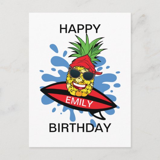 Grappige verjaardag surfen ananas briefkaart (Voorkant)