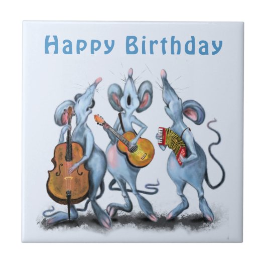 Grappige Verjaardag Tegel met Musical Mouse Band Tegeltje (Voorkant)