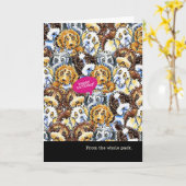 Grappige Verjaardag van de Groep Gemengde Honden Kaart (Gele Bloem)