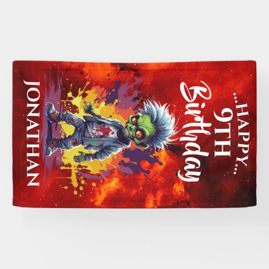 Grappige verjaardag zombie jongen spandoek (Horizontaal)