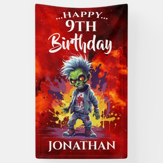 Grappige verjaardag zombie jongen spandoek (Verticaal)