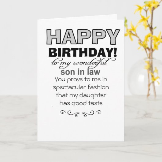 Grappige verjaardag zoon in de wet kaart (Gele Bloem)