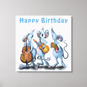 Grappige Verjaardags Canvasprint Muis Muziekband Canvas Afdruk