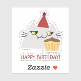 Grappige Verjaardags Kat Sticker Feest Taart Moppi