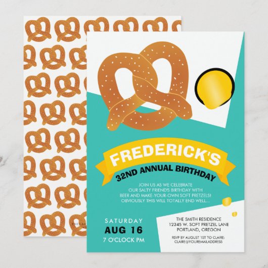 Grappige verjaardags pretzel-feest uitnodiging (Voorkant / Achterkant)