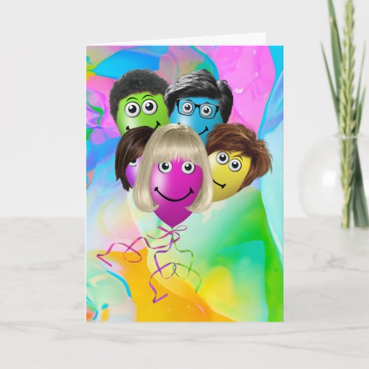 Grappige Verjaardagsballonnen van Groep  Kaart (Voorkant)