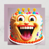 Grappige verjaardagsfeestje glimlachende taart uit kaart (Voorkant / Achterkant)
