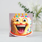 Grappige verjaardagsfeestje glimlachende taart uit kaart (Staand voorkant)