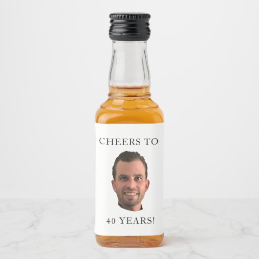 Grappige verjaardagsfoto Face Head juicht tot 40 j Likeurfles Etiket (Voorkant)