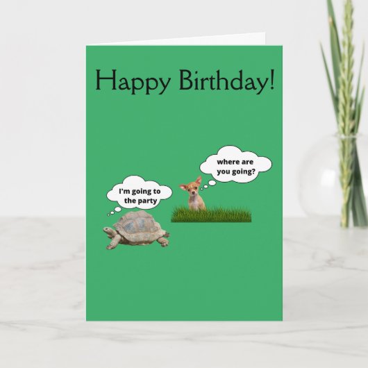 grappige verjaardagshond en schildpad kaart (Voorkant)