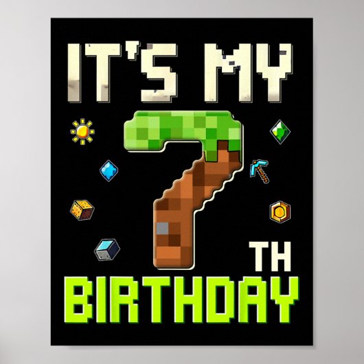 Grappige Verjaardagsjongen Het Is Mijn 7e Verjaard Poster (Voorkant)