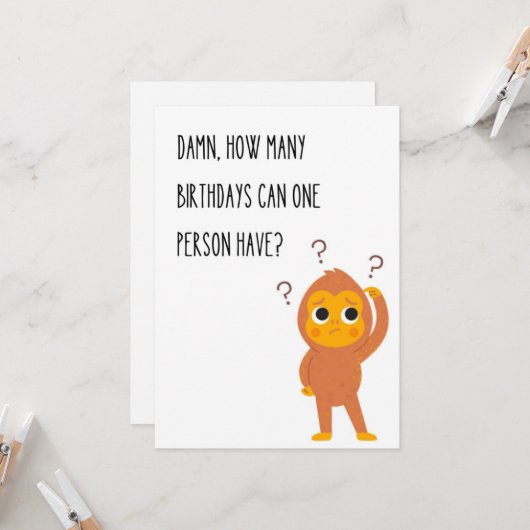 Grappige verjaardagskaart aap unieke humor kaart (Voorkant / Achterkant in situ)