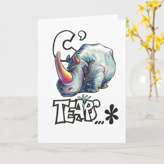 Grappige verjaardagskaart met neushoorn kaart (Gele Bloem)