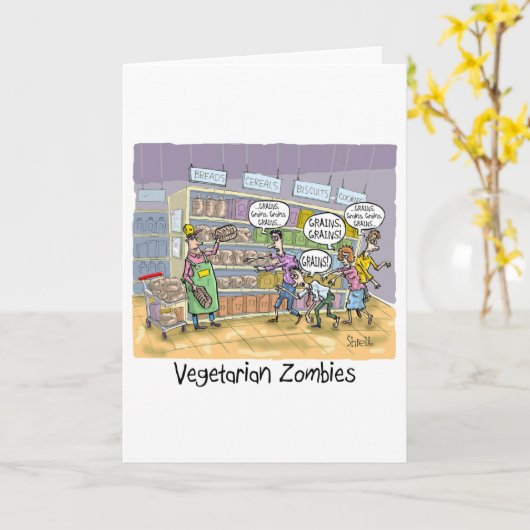 Grappige verjaardagskaart met - Vegetarische zombi Kaart (Gele Bloem)
