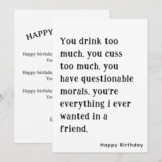 Grappige verjaardagskaart voor beste vriend(in) kaart (Voorkant / Achterkant)