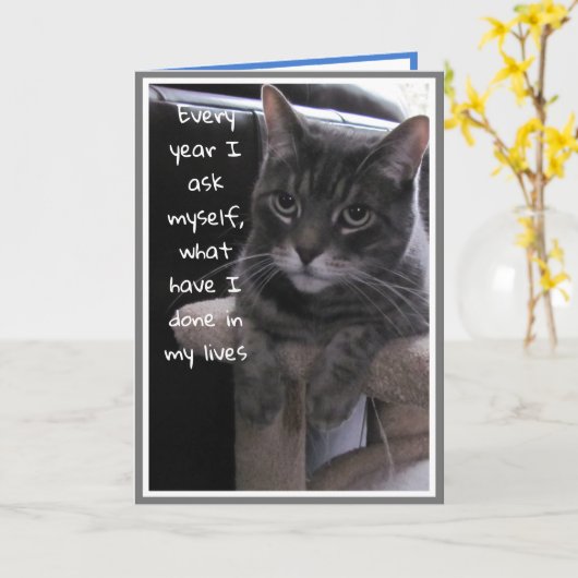 Grappige verjaardagskaart voor katten kaart (Gele Bloem)