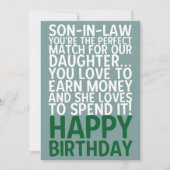 Grappige Verjaardagskaart voor Schoonzoon Geldgrap Kaart (Voorkant)