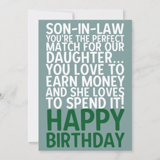 Grappige Verjaardagskaart voor Schoonzoon Geldgrap Kaart (Voorkant)
