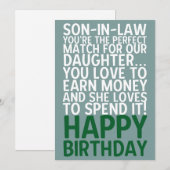 Grappige Verjaardagskaart voor Schoonzoon Geldgrap Kaart (Voorkant / Achterkant)