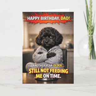 Grappige verjaardagskaart voor vader met hond die  kaart