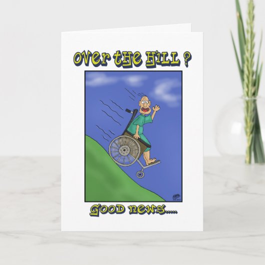 Grappige verjaardagskaarten: allemaal bergafwaarts kaart (Voorkant)