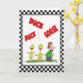 Grappige verjaardagskaarten: Duck Duck Goose Kaart (Gele Bloem)