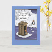 Grappige Verjaardagskaarten: Pinguïn Pranks Kaart (Gele Bloem)