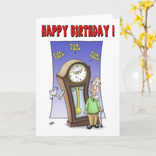 Grappige verjaardagskaarten: Tick Tock Kaart (Gele Bloem)