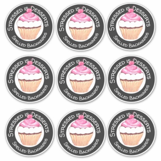 Grappige verjaardagsquote Stickers Roze Cupcakes (Voorkant)