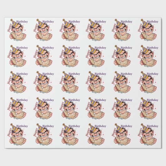 Grappige verjaardagssticker cadeaupapier (Vlak)