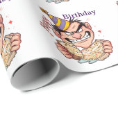Grappige verjaardagssticker cadeaupapier (Rol Hoek)