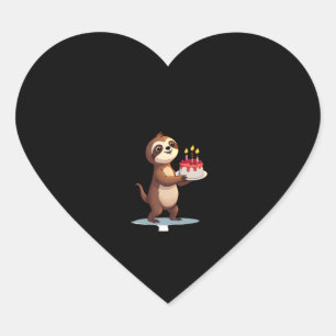 Grappige verjaardagstaart met luiaard kostuum voor hart sticker